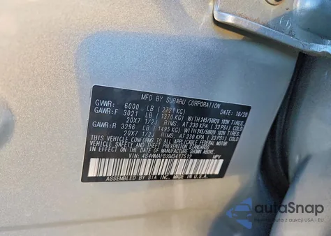 2021 Subaru Ascent Limited из США, поврежденный, VIN 4S4WMAPDXM3417512